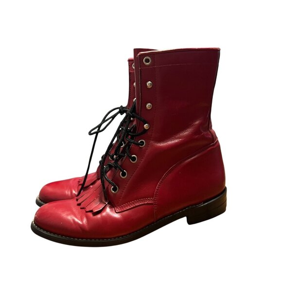 Justin Red Leather Fringe Lace Up Boots Size 7.5 - Picture 4 of 9